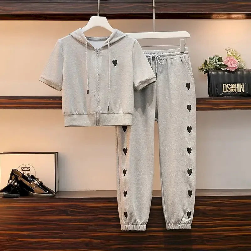 Womens T Shirts Sets Fashion Short Hooded Sports Casual Suits 2024 Summer Trend Slim Short Sleeve Tops Sweatpants Two Piece Set - AMULET RING STORE