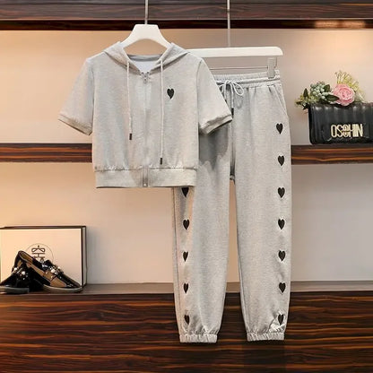 Womens T Shirts Sets Fashion Short Hooded Sports Casual Suits 2024 Summer Trend Slim Short Sleeve Tops Sweatpants Two Piece Set - AMULET RING STORE