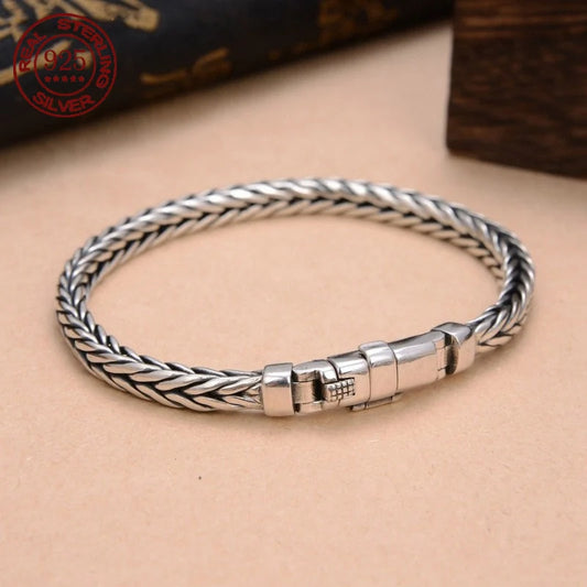 100% S925 Sterling Silver Handmade Woven Retro Domineering Style Personality Keel Man Woman Pure S925 Silver Bracelet Jewelry - AMULET RING STORE