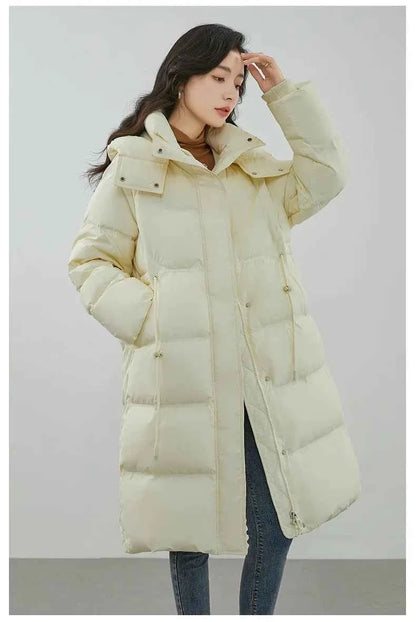 Ultra-Warm Down Jacket for Women 2025 Winter New Arrival Hooded, Knee-Length, Thickened, Waist-Defining, Versatile Coat