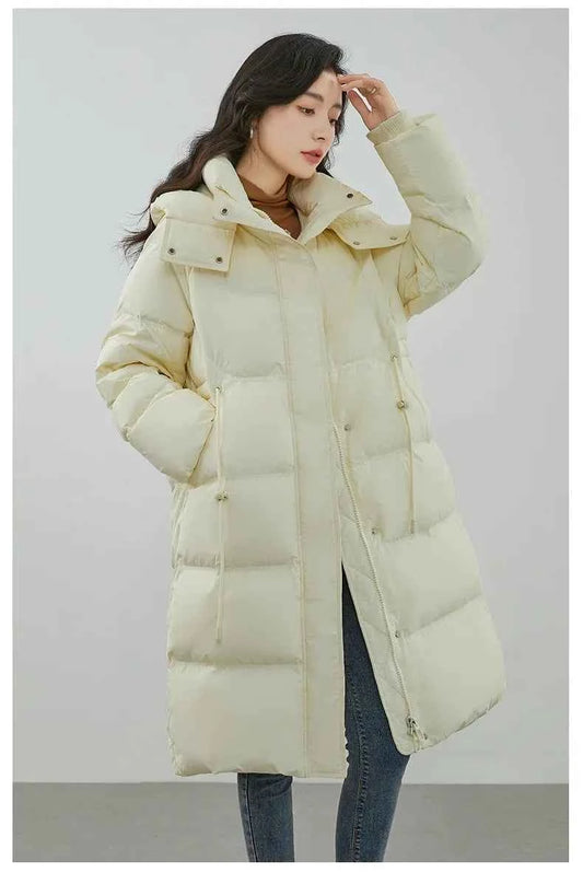 Ultra-Warm Down Jacket for Women 2025 Winter New Arrival Hooded, Knee-Length, Thickened, Waist-Defining, Versatile Coat
