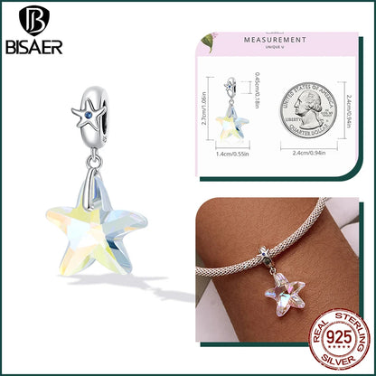 BISAER 925 Sterling Silver Charm Ocean Style Fish Dolphin Mermaid Shell Blue CZ Bead For Necklace&Bracelet DIY Fine Jewelry Gift - AMULET RING STORE