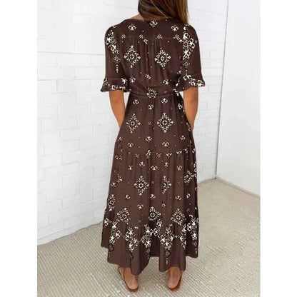 Plus Size Womens Summer Loose Boho Flowy Wrap V Neck 3/4 Sleeve Floral Print Slit Beach Wedding Guest Long Maxi Dresses Vistidos
