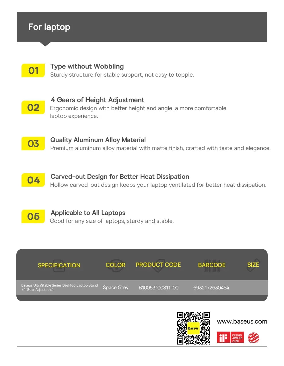 Baseus Adjustable Laptop Stand Aluminum Portable Notebook Support Holder for Macbook Air Pro Computer Stand Cooling Bracket - AMULET RING STORE