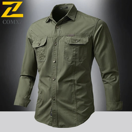 New Korean Style Big Size Men Shirt Long Sleeve Workwear Cotton Washed Multi Pocket Casual Oversized Spring Autumn Fashion Top