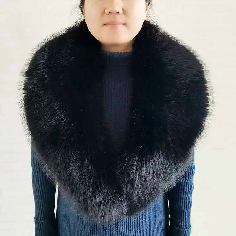Large Winter Faux Fox Fur Scarf Women Jackets Warm Fluffy Shawl Fashion Artificial Fur Collar And Cuff Set Fluffy Scarves Female
