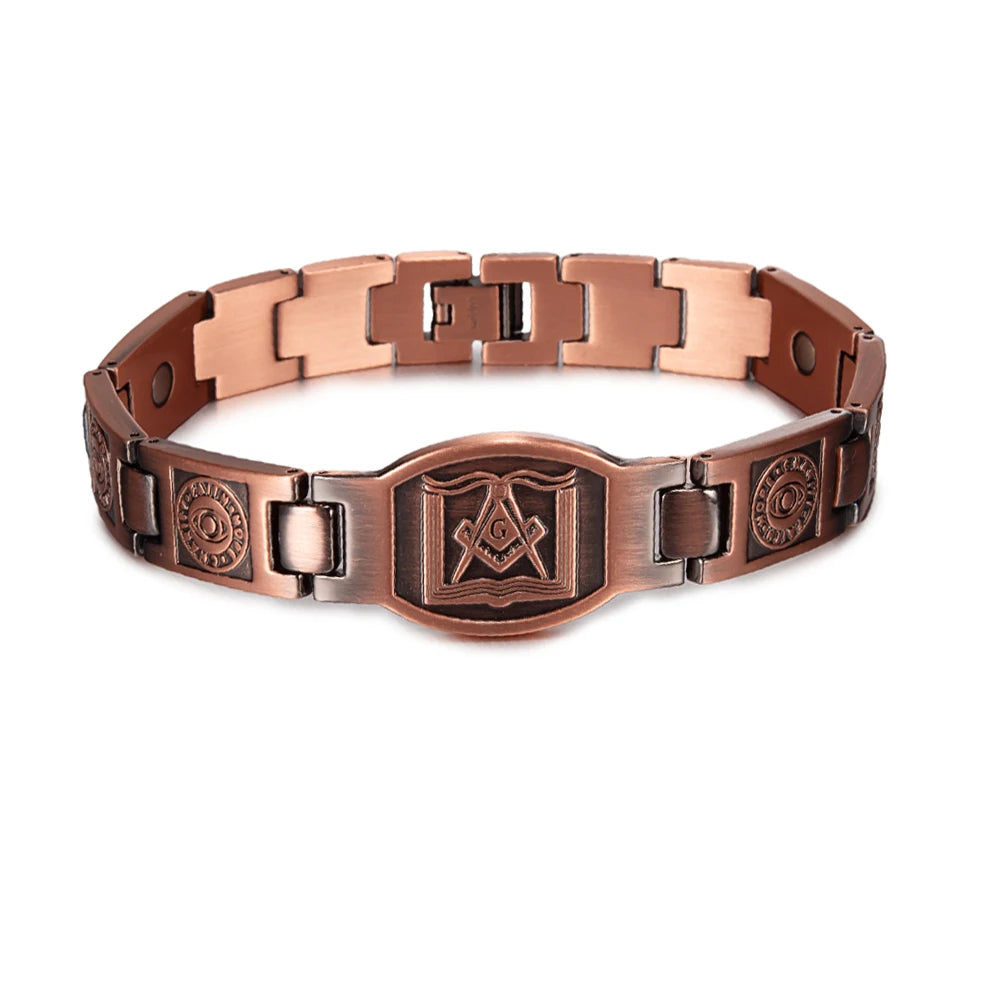 Cross Magnetic Bracelet Copper Energy 12mm Wristband Magnetic Bracelet Men Chain Link Vintage Masonic Ethnic Tribal Jewelry Men