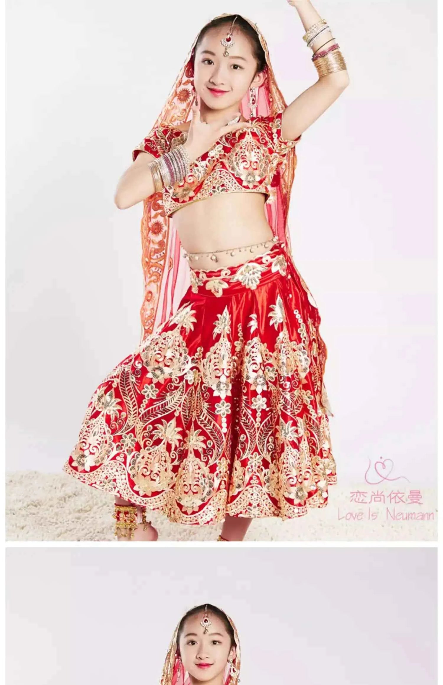 Yiman exotic Indian dance ethnic style children's dance costume, sari embroidery Tang costume, big swing skirt, Lengha set