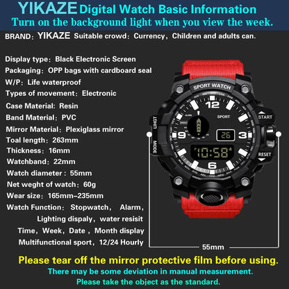 Fashion Men's Watch Sports Electronic Wristwatch Large dial Multifunctional Waterproof Luminous Alarm Kids Male's Military Watch - AMULET RING STORE