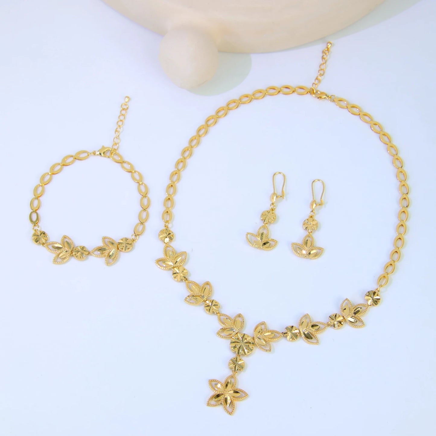 Luxury Dubai Wedding Jewelry Set 21k Gold Plated Arab Bridal Gold Necklace Bracelet Earrings Brazilian Women Vintage Jewelrys
