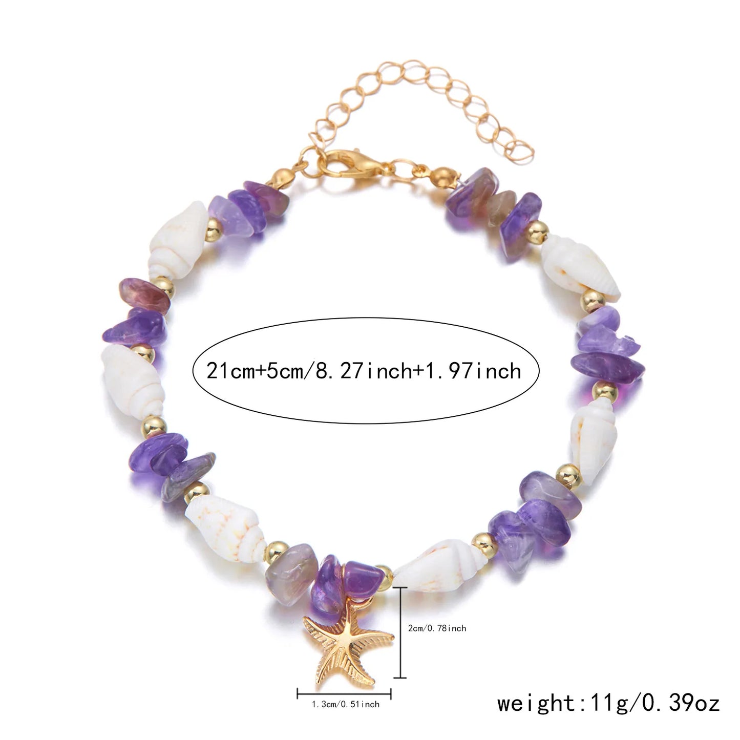 Bohemian Starfish Pendant Bracelet for Women Handmade Crushed Stone Beaded Bracelet Summer Beach Jewelry Travel Accessory Gift