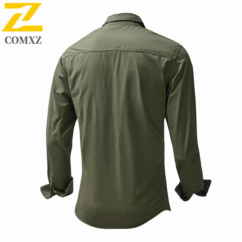 New Korean Style Big Size Men Shirt Long Sleeve Workwear Cotton Washed Multi Pocket Casual Oversized Spring Autumn Fashion Top