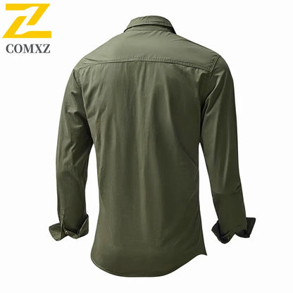 New Korean Style Big Size Men Shirt Long Sleeve Workwear Cotton Washed Multi Pocket Casual Oversized Spring Autumn Fashion Top