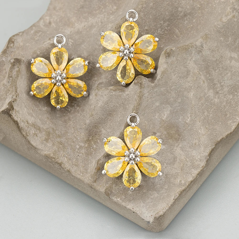 GUFEATHER,6pcs/lot,MC78,jewelry accessories,18k gold plated,nickel free,copper,zircon,hand made,flower shape,charms,diy pendants - AMULET RING STORE