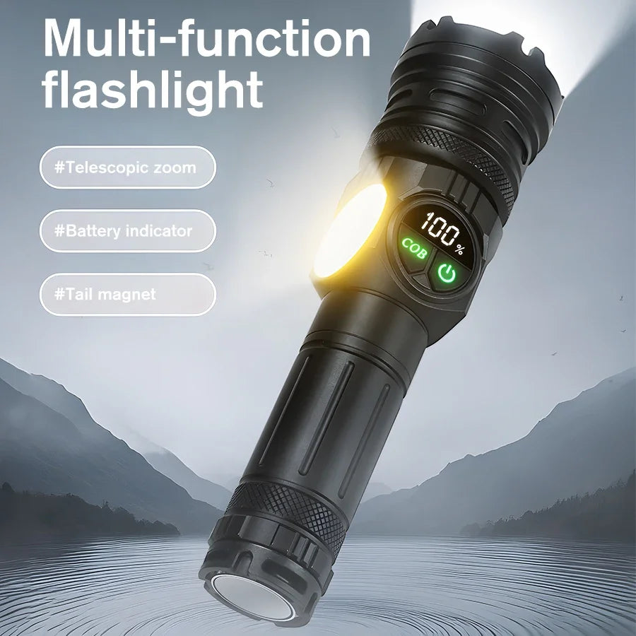 Super Bright Rechargeable LED COB Flashlight With 9 Lighting Modes Multifunction Magnetic Outdoor Waterproof Lamp18650 Battery - AMULET RING STORE