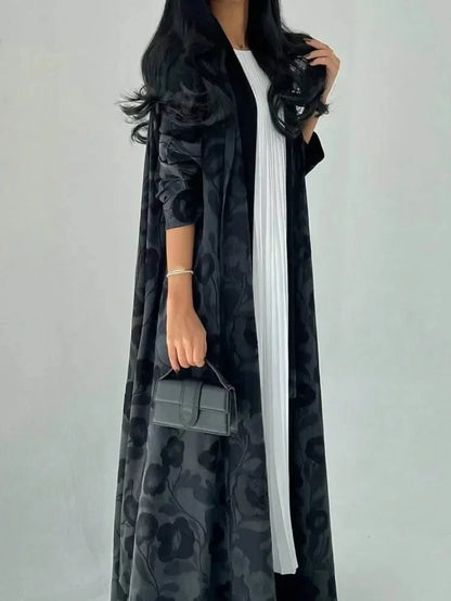 Loose Abaya Women Full Sleeve Printed Open Front Abayas Casual Kaftans Jilbabs Islamic Maxi Dresses Middle-East Ethnic Clothing - AMULET RING STORE