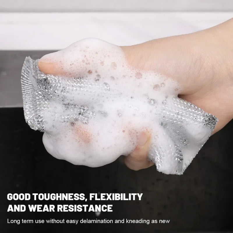 Steel Wire Cleaning Sponge Double Sides Dishwashing Sponges Reusable Kitchen Scouring Pad Household Clean Tool Washing Brush