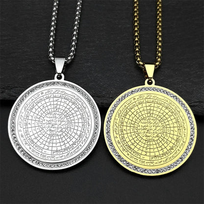 Muslim Arabic Quran Round Medal Pendant Necklace for Men Women Stainless Steel Gold Color Islamic Amulet Male Chain Jewelry