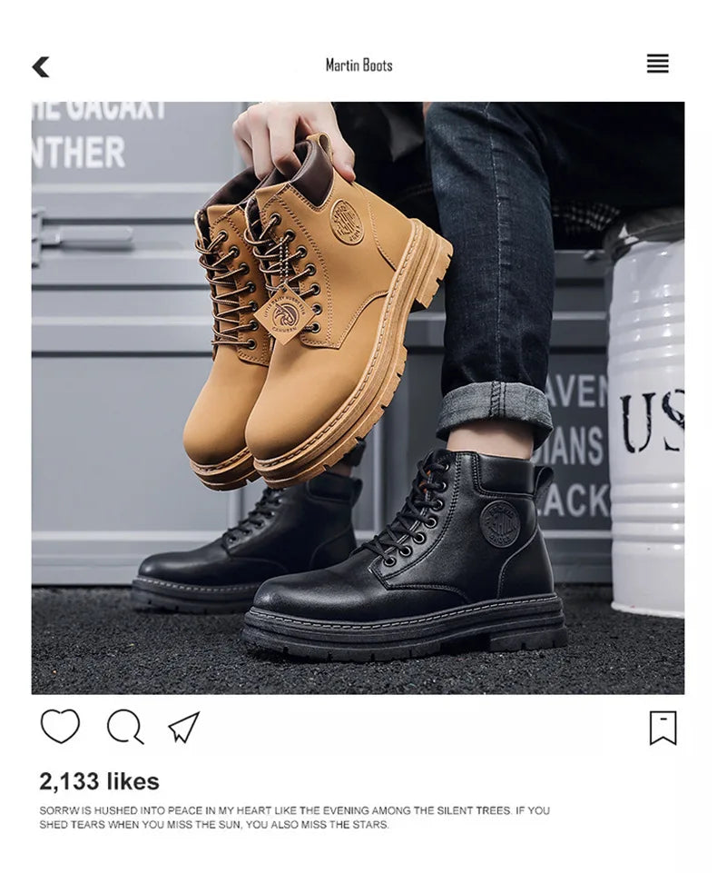 2025 new men's shoes autumn high cut workwear boots British style short boots Korean version versatile thickness boots shoes - AMULET RING STORE