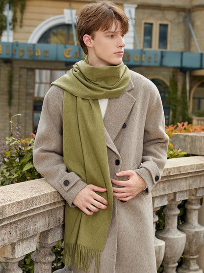 Classic Simple Solid Wool Blend Scarf Women Men Fall Winter High Quality Woolen Shawl Thick Warm Tassel Muffler Female Male Wrap