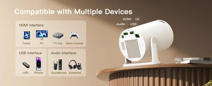 Smart Projector with Wifi and BluetoothPortable 720P 4K Support, Auto Keystone, AirMouse Remote, 180 Degree Rotation