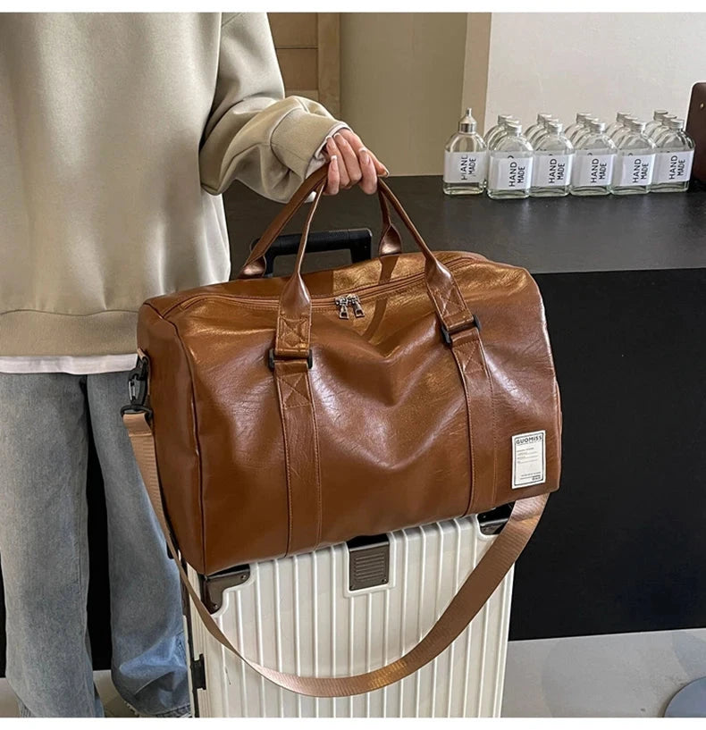 PU Travel Duffel Bag Waterproof Luggage Handbag with Shoes Pocket Weekender Overnight Daypack Dry Wet Sports Shoulder Tote Pack