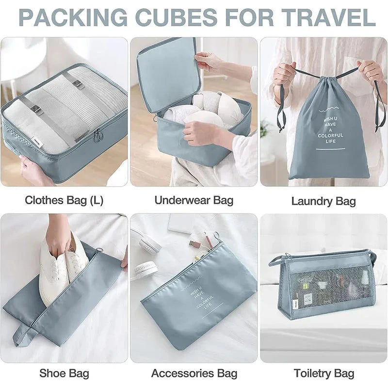 8/9/10/11 Pcs Set Travel Organizer Storage Bags Suitcase Packing Cubes Set Cases Portable Luggage Clothe Shoe Tidy Pouch Folding - AMULET RING STORE
