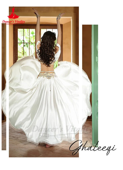 Belly Dance Performance Suit for Women Senior AB Stones Bra+satin Split Long Skirt 2pcs for Women Oriental Belly Dancing Outfit