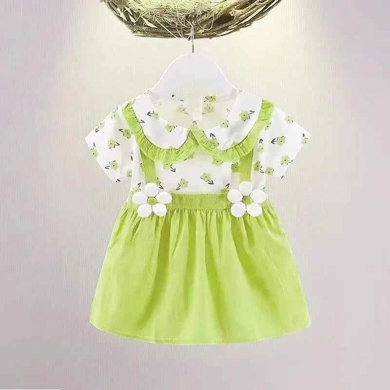 (0-3 Years) Cute Summer Baby Girls Dress Short Sleeve Flower Child Dress Peter Pan Collar Cool Princess Dress