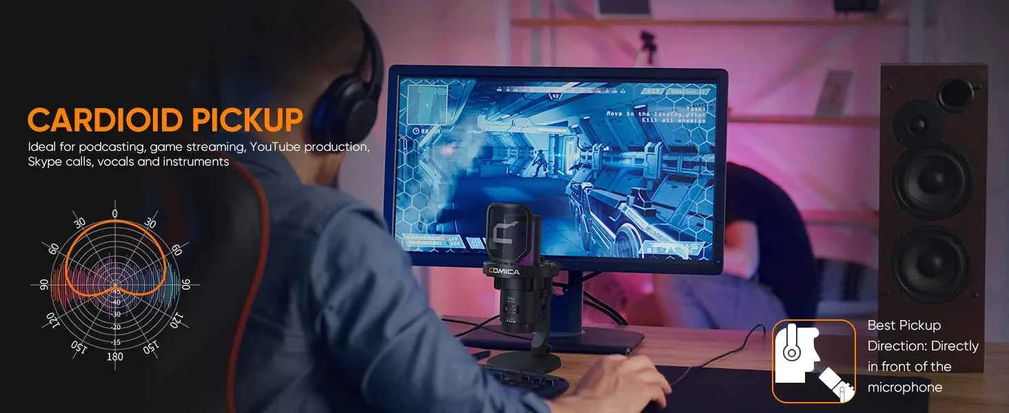 COMICA Uni D Uni A Wired USB Gaming Microphone for PC Laptop Phone Noise Cancellation Condenser Mic With RGB Lighting