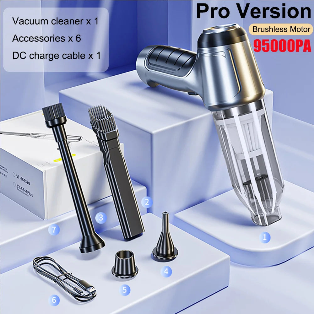 95000PA Car Vacuum Cleaner Wireless Strong Suction Vacuum Cleaner Portable Handheld Vacuum Cleaner Blower 2in1 for Car Home - AMULET RING STORE