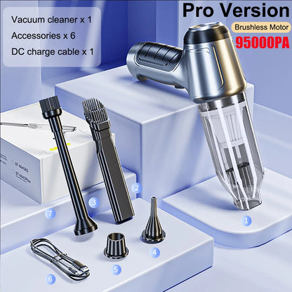 95000PA Car Vacuum Cleaner Wireless Strong Suction Vacuum Cleaner Portable Handheld Vacuum Cleaner Blower 2in1 for Car Home - AMULET RING STORE