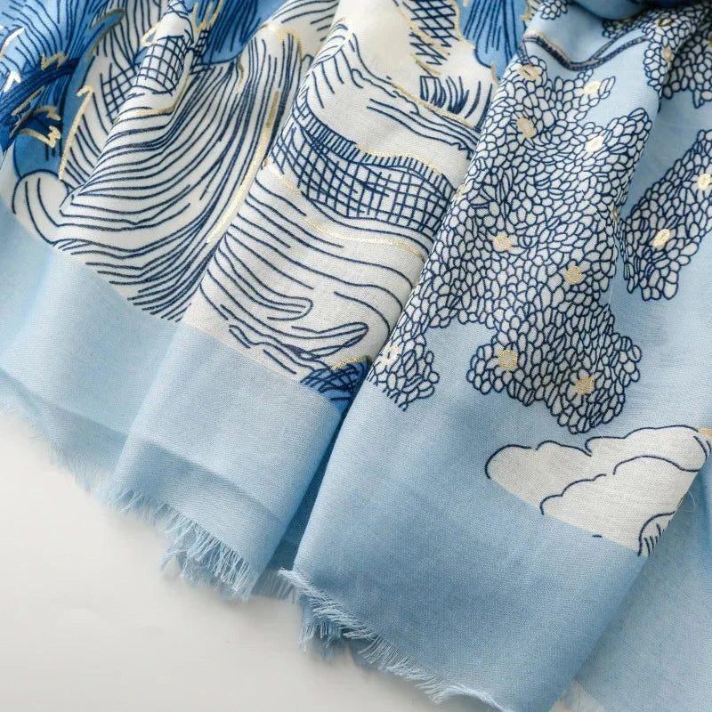 Retro Bohemian Women Viscose Scarf Big Size 88*180cm Cotton Linen Feeling Soft Shawl Tassel Hijab Wrap Summer Soft Beach