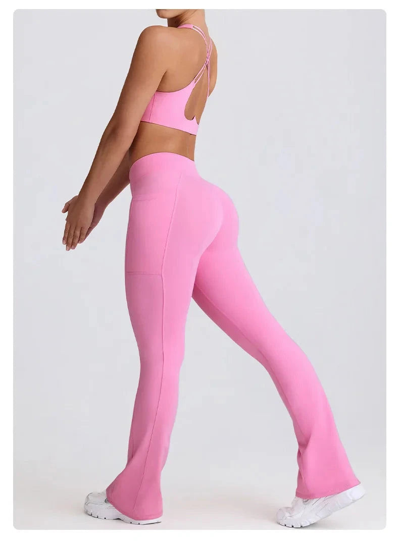 2PCS Yoga Set Women Sports Bra Sexy Gym Top Cross Strap Breathable Fitness Bra Peach Hip Yoga Pants Workout Clothes Sportswear