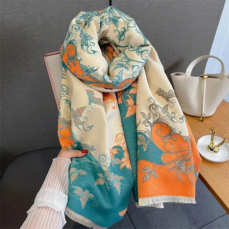 2025 Winter Warm Cashmere Scarf for Women Luxury Print Pashmina Shawl Wrap Neckerchief Female Bufanda Echarpe Design Headband - AMULET RING STORE
