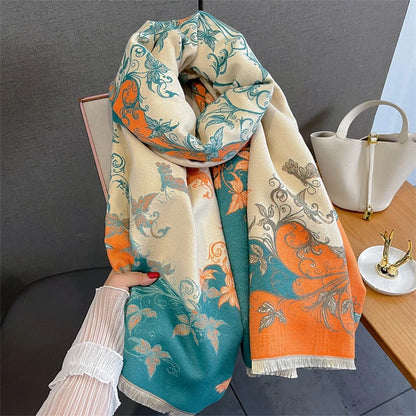 2025 Winter Warm Cashmere Scarf for Women Luxury Print Pashmina Shawl Wrap Neckerchief Female Bufanda Echarpe Design Headband - AMULET RING STORE
