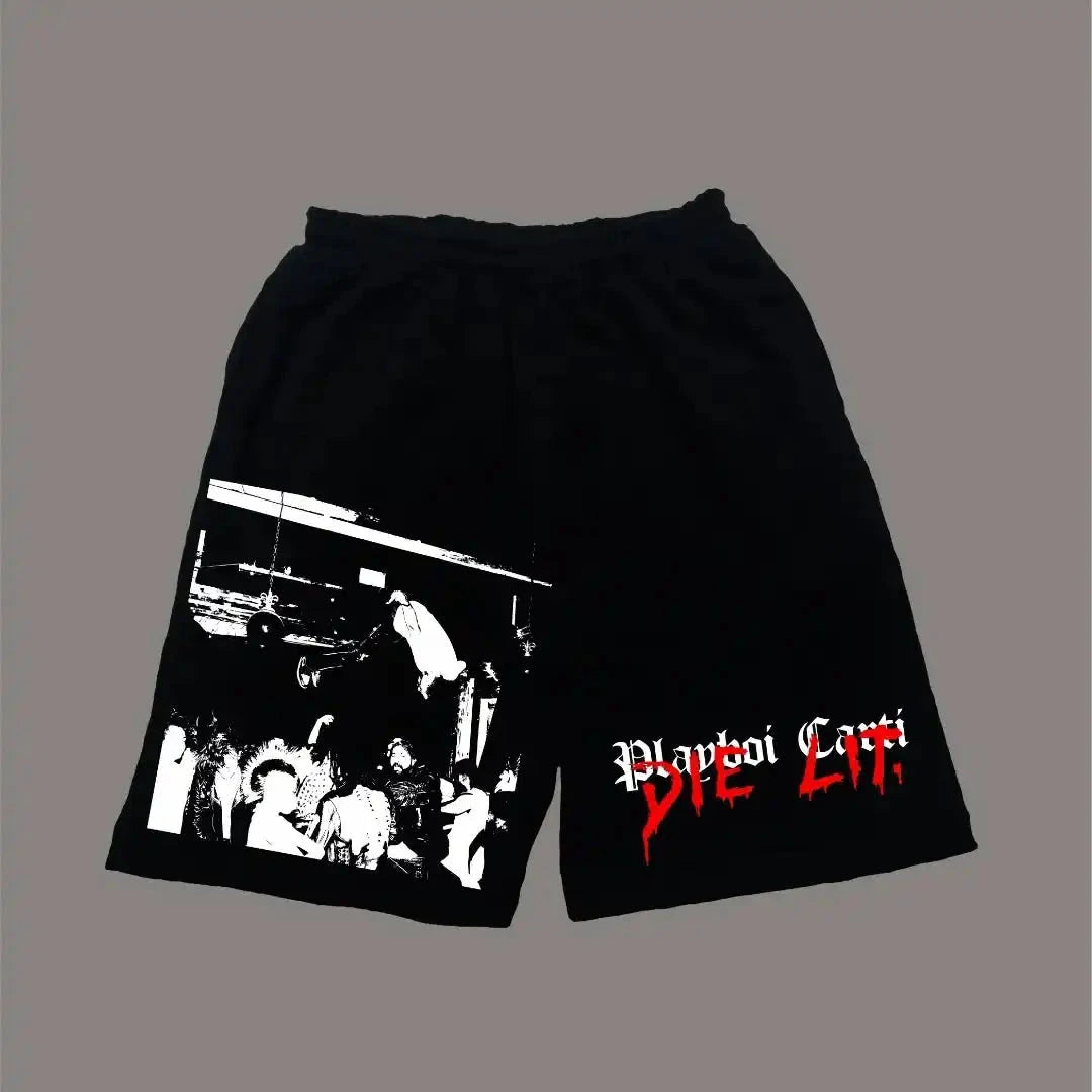 Y2K Vintage Gym Shorts Men Women Sports Low Waist Distressed Design Cotton Blend Quick Dry Athletic Wear Retro Street Style