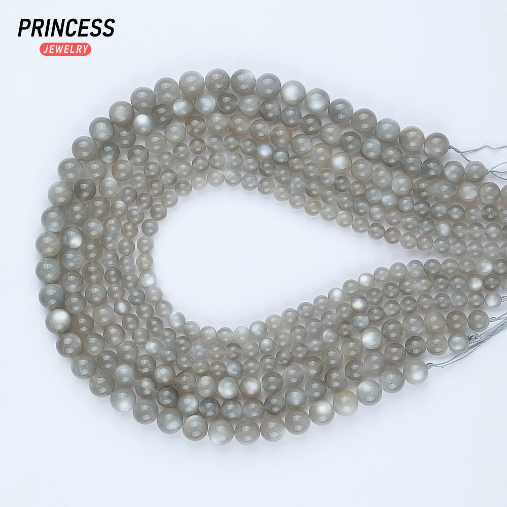 A+++ Natural Silver Grey Moonstone 6-10mm Loose Beads for Jewelry Making Bracelets Stone Beads DIY Accessories - AMULET RING STORE