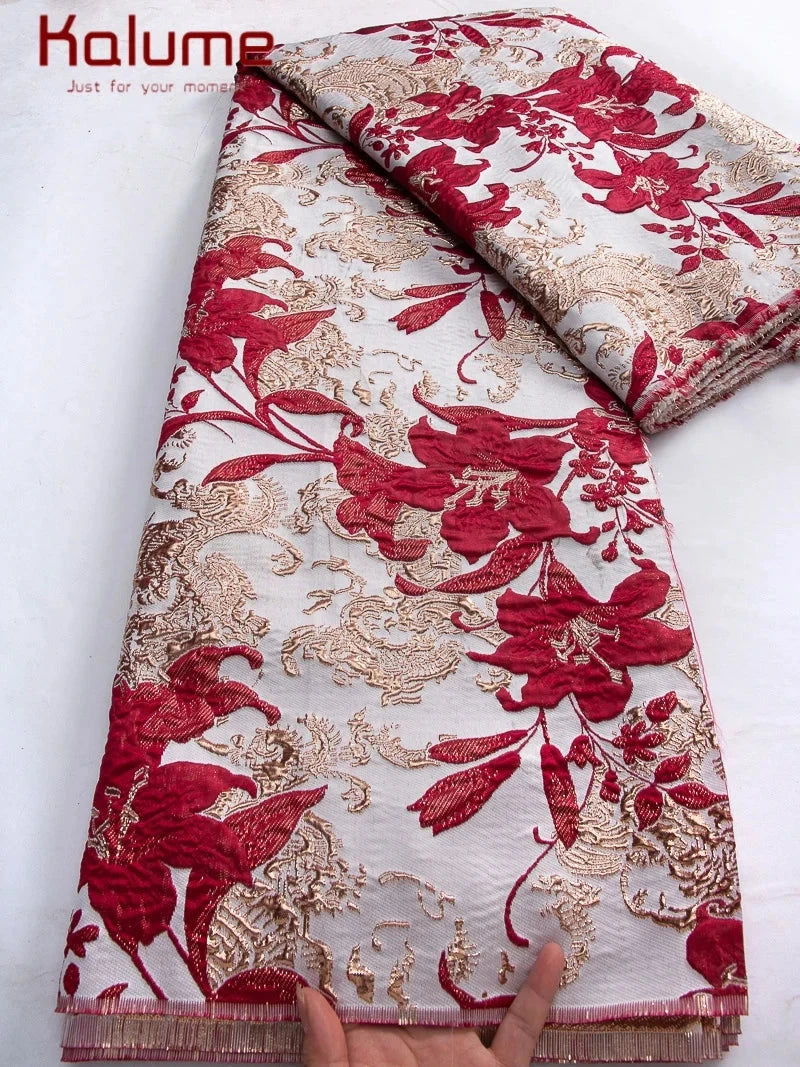 Kalume 2025 African Gilding Jacquard Lace Fabric High Quality Brocade Lace Fabric Ship From U.S. For Sewing Party Dress F4329