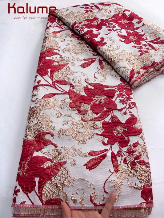 Kalume 2025 African Gilding Jacquard Lace Fabric High Quality Brocade Lace Fabric Ship From U.S. For Sewing Party Dress F4329