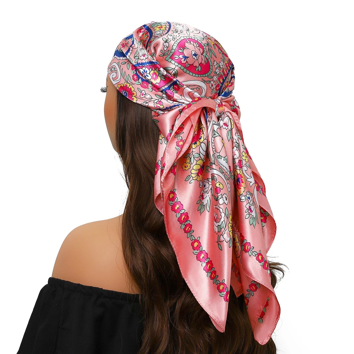 Head Scarf Women Luxury Brand Square 90*90cm Silk Foulard Satin Bandana Cheveux Soft Neckerchief Hijab Hair Scarves For Ladies - AMULET RING STORE