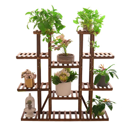 Wooden Plant Shelf Flower Pot Stand Indoor Outdoor Multi-Tier Plant Display Stand