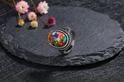 Vintage Natural Emperor Stone Ring S925 Silver Retro Hollow Luxury Fine Jewelry Wedding Gift for Women - AMULET RING STORE