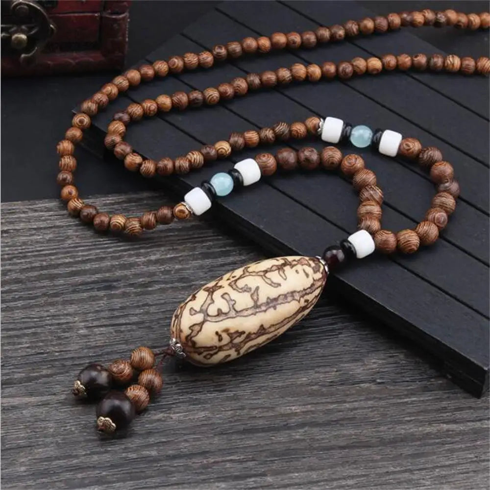 Fashion Long Sweater Pendant Chain Wooden Beaded Tassel Boho Bohemian Necklace Jewelry Nepal Wood Beads Pendant Necklace