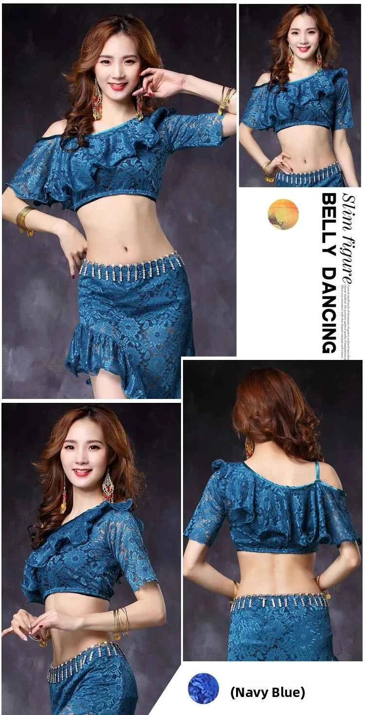 Women's ort Sve Lace Belly Dance Costume Sexy oulder Bared Practice Suit New 2020 Performance Wear Fitn Sportswear