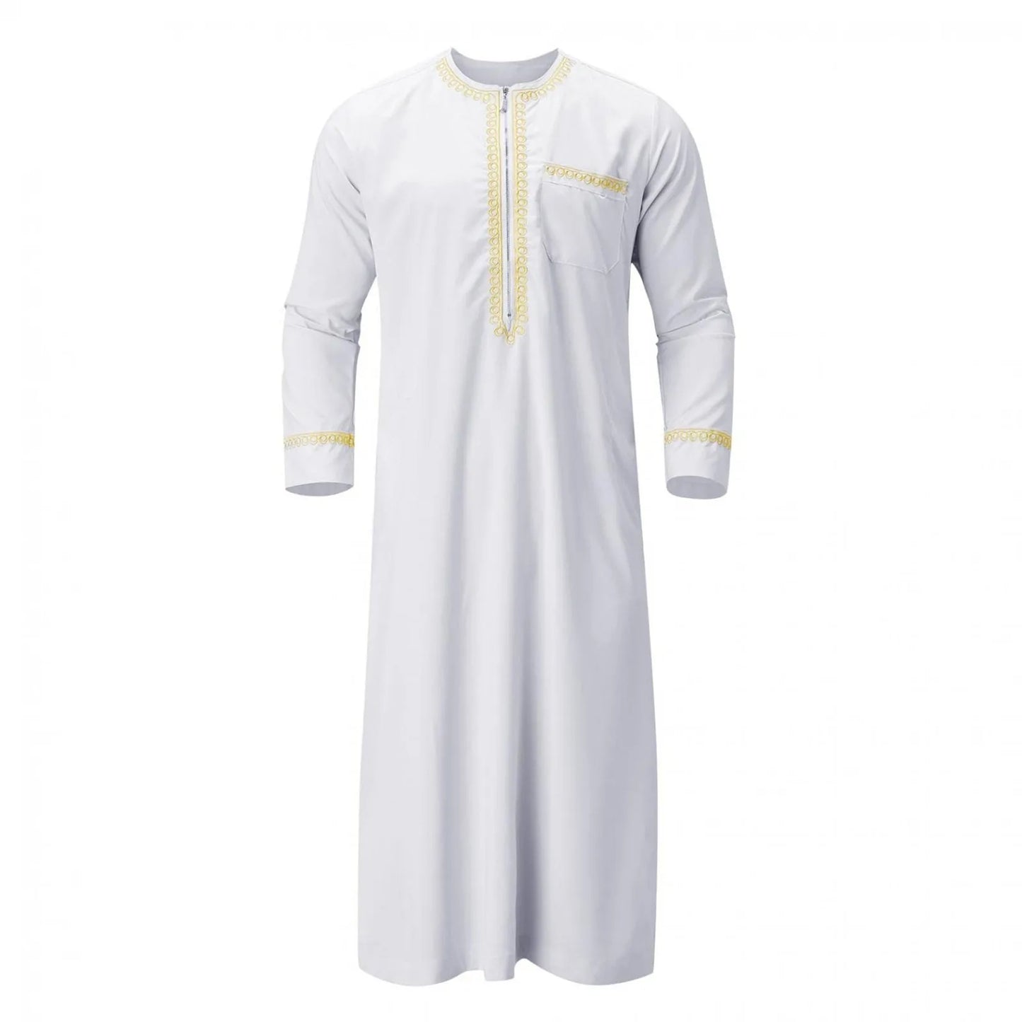 Traditional Muslim Clothing Men's Muslim Shirt robe embroidery Islamic Royalty Dubai Robe O-Neck Long Sleeve Retro Loose Abaya - AMULET RING STORE