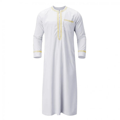 Traditional Muslim Clothing Men's Muslim Shirt robe embroidery Islamic Royalty Dubai Robe O-Neck Long Sleeve Retro Loose Abaya - AMULET RING STORE