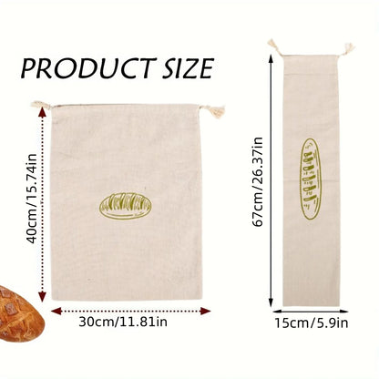 1/6pcs Reusable Linen Bread Bag Baking Storage Container for Toast Unbleached Preservation Bag with Drawstring Kitchen Organizer - AMULET RING STORE