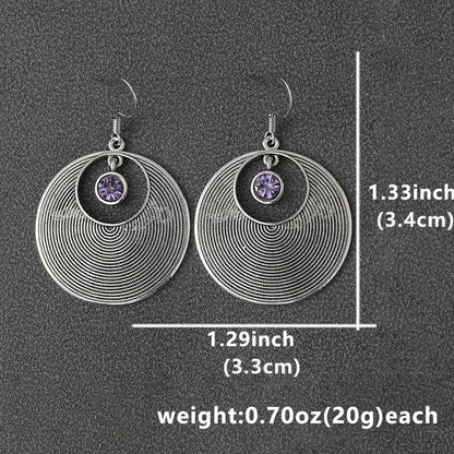 Vintage Style Big Round Shape Drop Earrings Inlaid Shiny Synthetic Gems Boho Style Hook Earrings