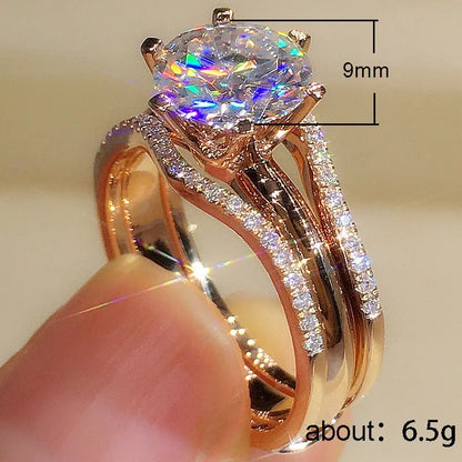 Huitan Unique Rose Gold Color Rings for Women Classic 6 Claws Designed Cubic Zirconia Rings Wedding Engagement Bands Hot Jewelry